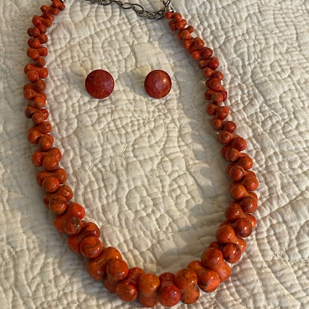 Jay King bold Red/orange sponge coral necklace and earring set